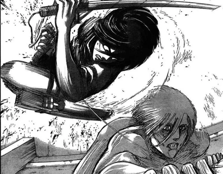 Mikasa hạ gục titan nữ hình